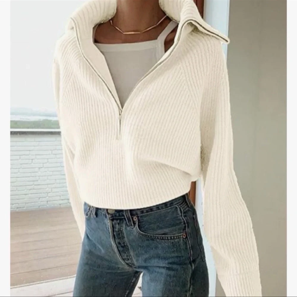 NWT white half zip pullover sweater - Picture 1 of 9